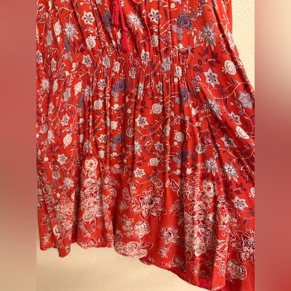 Free People Lucky Loosey‎ Boho Womens Tunic Dress Size xs  Floral Red Flowy - Picture 5 of 7